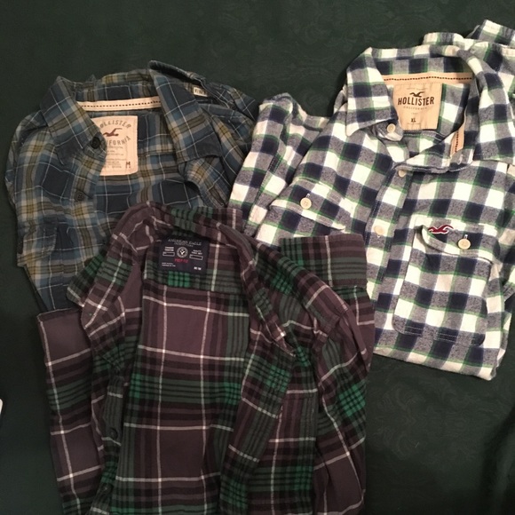Flannel Shirts Set- Hollister & American Eagle - Picture 1 of 4